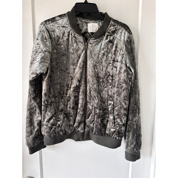 Jade & Ivory Quilted Crushed Velvet Sage Green Whimsigoth Bomber Jacket Zip M - Picture 1 of 10